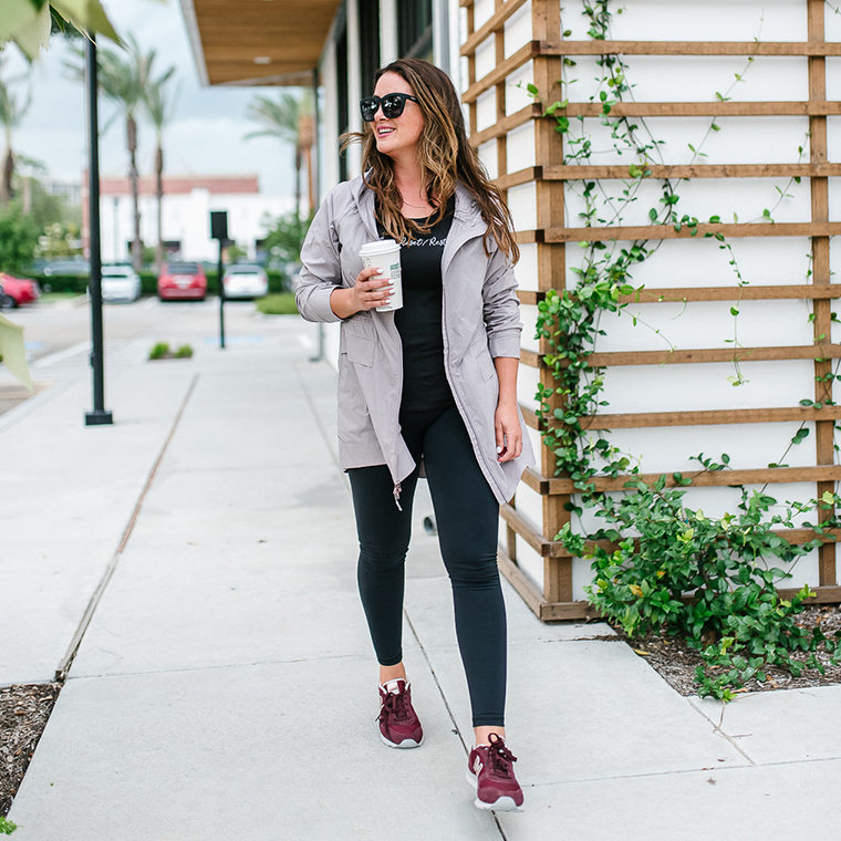 yoga pants and sneakers