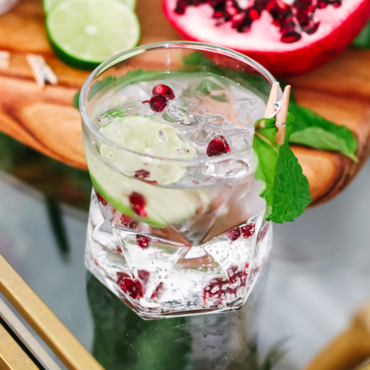 Low-Calorie Pomegranate and Mint Gin Cocktail Recipe